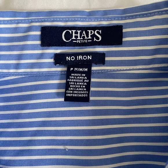 CHAPS no iron button down shirt, petite medium, slimming fit, striped (NWT) - Picture 6 of 15